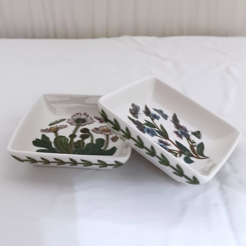Portmeirion Set of 2 Mini Dipper Dishes 3 inch Square Botanic Garden NEW